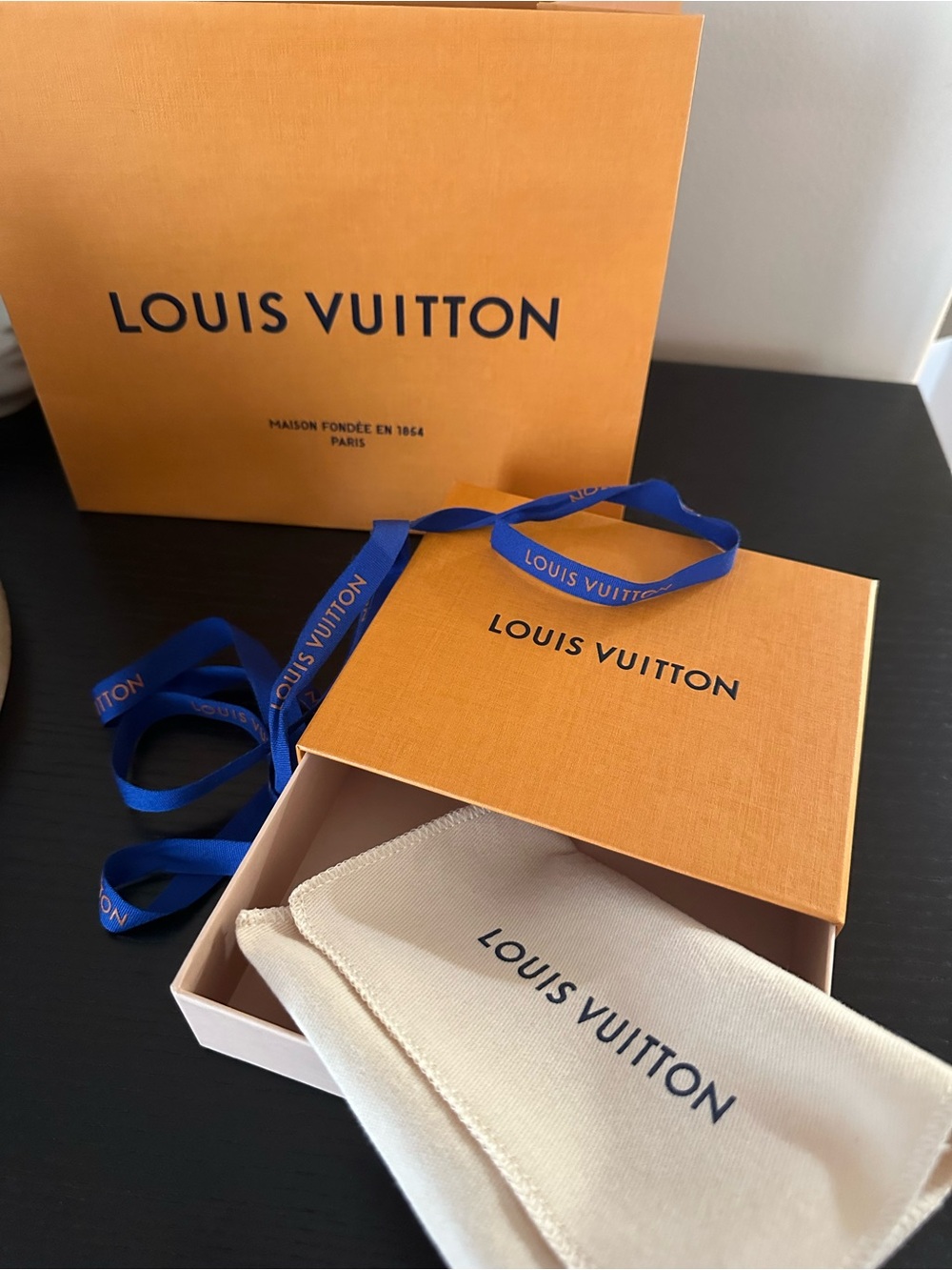 Louis Vuitton Orange Gift Box & Blue Ribbon Set